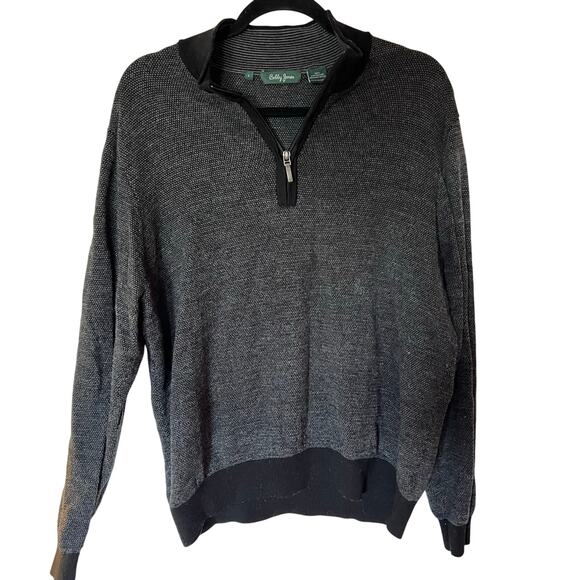 Bobby Jones Black and Grey Quarter Zip Merino Wool Sweater SZ L - Picture 1 of 6